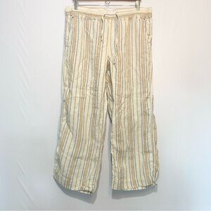 L.L. Bean Linen Pants Women's Size 16 Petite Beige‎ Striped Straight Leg Casual